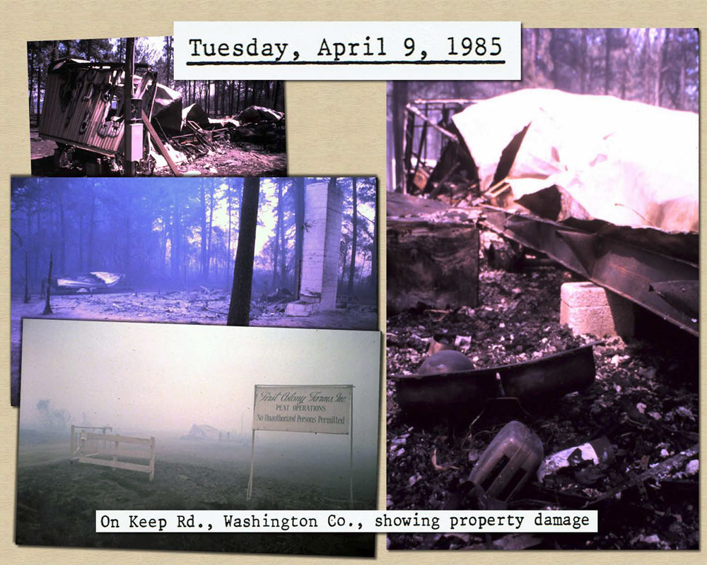 April 7, 1985: Photo of property damage to homes, businesses on Keep Road in Washington
					ounty