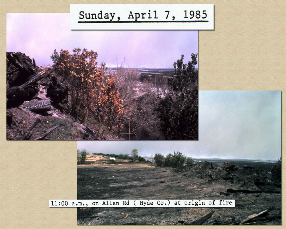 April 7, 1985 11:00 am: Photo of damage at fire origin on Allen Road