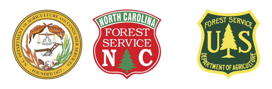 N.C. Department of Agriculture and Consumer Services seal, N.C. Forest Service shield, USDA Forest Service shield
